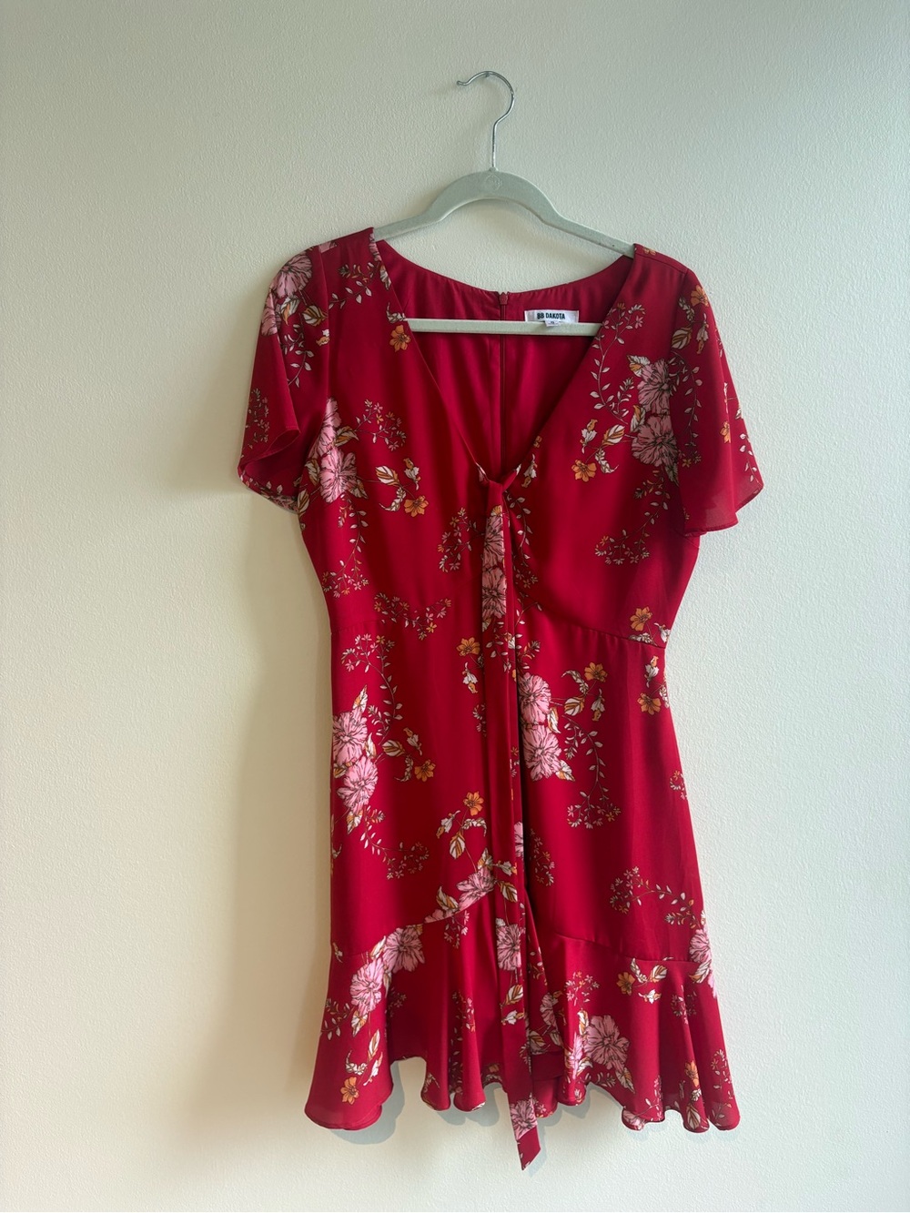 BB Dakota Red Floral Tie-Front Mini Dress
